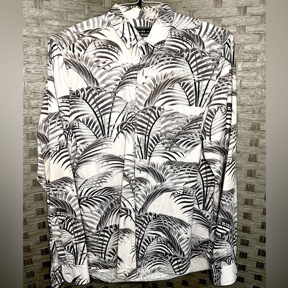 TopMan size M Grey Palmtree/floral casual button down long sleeve shirt